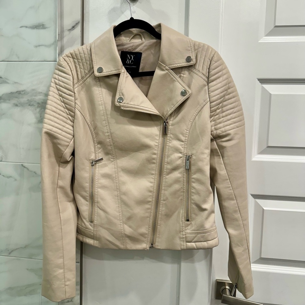 NY & Co Pleather Moto Jacket Size S in EEUC Cream Color